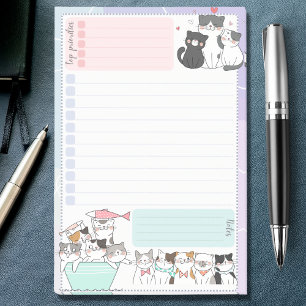 Farbige To-Do-Liste Top-Prioritäten mit süßen Katz Post-it Klebezettel