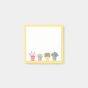 Farbige Töpfe und Blume Post-it Klebezettel