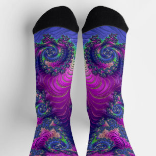 Farbige Trippy Boho Juwel Ton Regenbogen Fraktal Socken