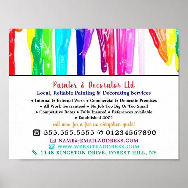 Farbige Tropfen, Maler und Dekorator Poster (Vorne)