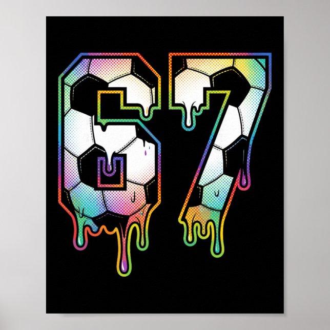 Farbige tropfende 67-Uni-Nummer-Fußball-Halfton Poster (Vorne)