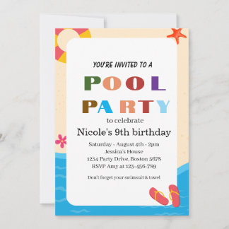 Farbige Tropical Pool Party 9. Geburtstag 2026 Einladung
