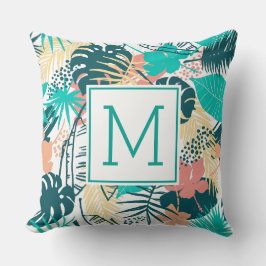 Farbige tropische Blätter kollagen Monogramm Kissen