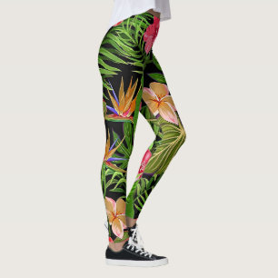 Farbige tropische Blätter und Hibiskusblüten Leggings