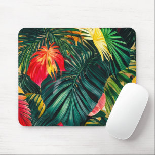 Farbige tropische Blätter und Hibiskusblüten Mousepad