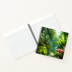 Farbige tropische Blätter und Hibiskusblüten Notizbuch