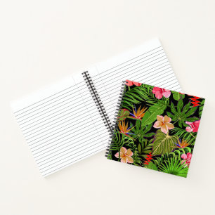 Farbige tropische Blätter und Hibiskusblüten Notizbuch