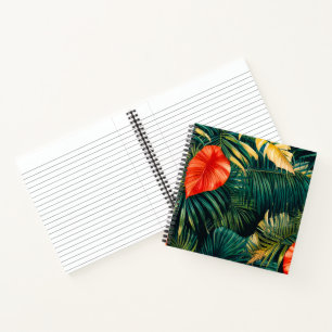 Farbige tropische Blätter und Hibiskusblüten Notizbuch
