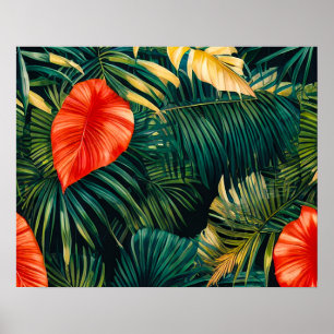 Farbige tropische Blätter und Hibiskusblüten   Poster