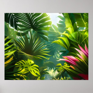 Farbige tropische Blätter und Hibiskusblüten   Poster