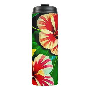 Farbige tropische Blätter und Hibiskusblüten Thermosbecher