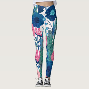 Farbige tropische Blume und Blätter Leggings