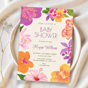 Farbige tropische Blumen blühen Baby Shower Einladung