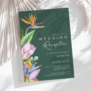 Farbige tropische Blumen   Grüne Hochzeitsfeier Einladung