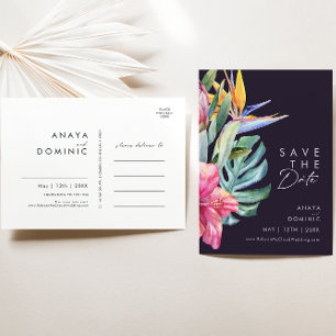 Farbige tropische Blumen Lila Save The Date Einladungspostkarte