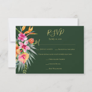 Farbige tropische Blumen Orange-Pink Hochzeitsmahl RSVP Karte