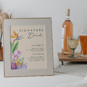 Farbige tropische Blumen Pfirsich-Signature-Drin Poster