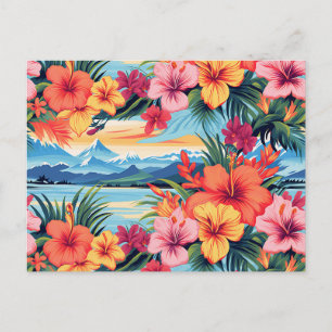 Farbige tropische Blumen und Landschaft Postkarte