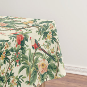 Farbige tropische Blumen Vögel Tischdecke