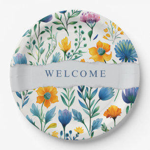 Farbige tropische Blumen-Wasserfarben-Willkommens- Pappteller