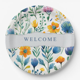 Farbige tropische Blumen-Wasserfarben-Willkommens- Pappteller