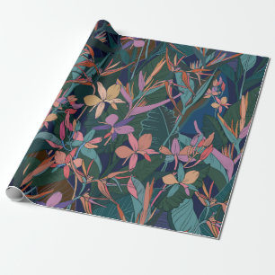 Farbige tropische Dschungelblätter und Blumen Hand Geschenkpapier