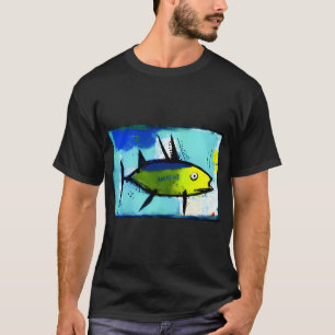 Farbige tropische Fischmalerei in Blau und Gelb T-Shirt