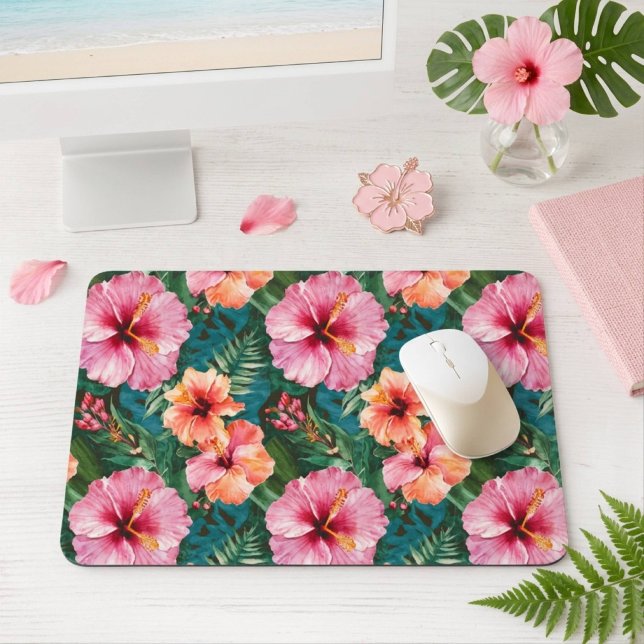 Farbige tropische Hibiskusblüte Mousepad (Von Creator hochgeladen)