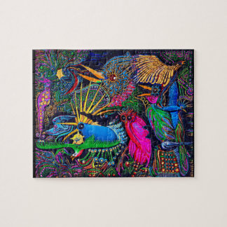 Farbige tropische Omen-Vögel Santa Fe Outsider Art Puzzle