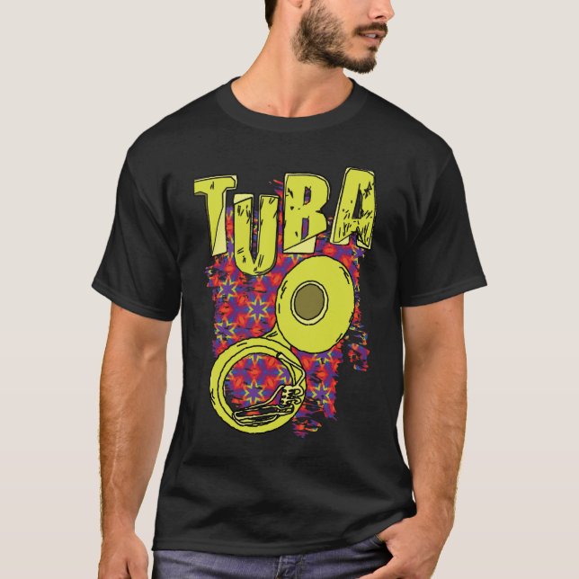 Farbige Tuba Text und Muster T-Shirt (Vorderseite)