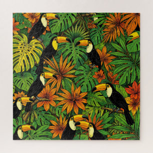 Farbige Tukane Tropischer Dschungel Blätter Hibisk Puzzle