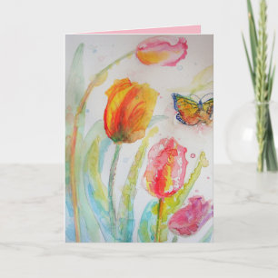 Farbige Tulip & Butterfly Grüße Karte