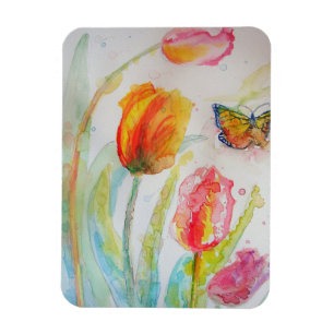 Farbige Tulip- und Butterfly-Grüße Magnet