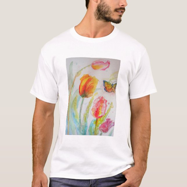 Farbige Tulip und Butterfly T-Shirt (Vorderseite)