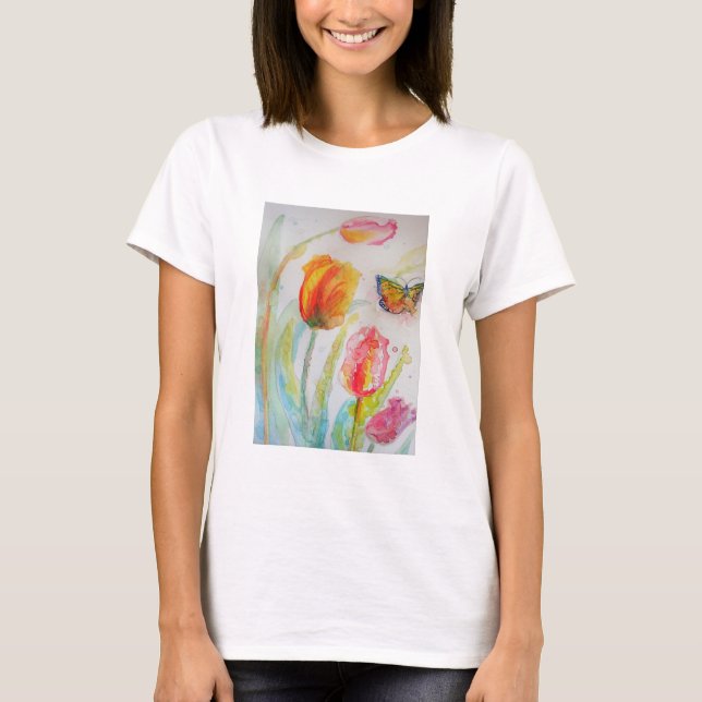Farbige Tulip und Butterfly T-Shirt (Vorderseite)
