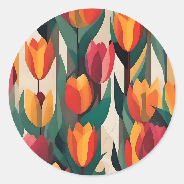 Farbige Tulips Geometrisch Runder Aufkleber (Vorderseite)