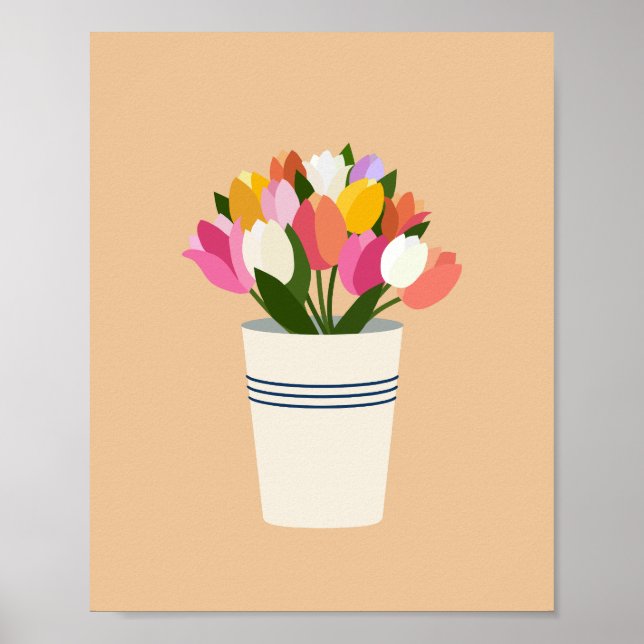 Farbige Tulips in einer Vase Poster (Vorne)