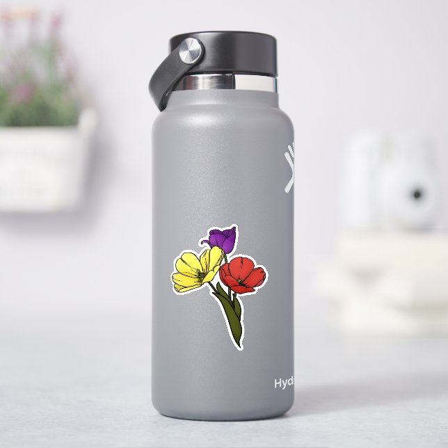 Farbige Tulissen in Gelb, Lila und Rot Aufkleber (HydroFlask)
