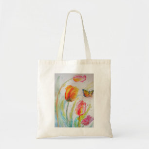 Farbige Tulpe und Schmetterling Wasserfarbe floral Tragetasche