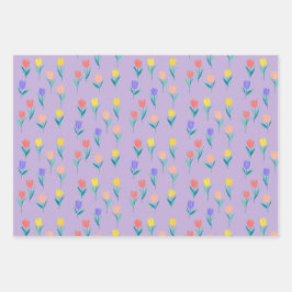 Farbige Tulpen Blumen-Design Geschenkpapier Set