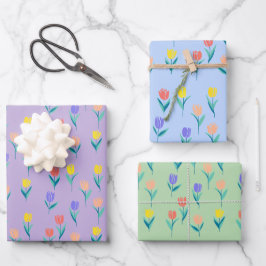 Farbige Tulpen Blumen-Design Geschenkpapier Set