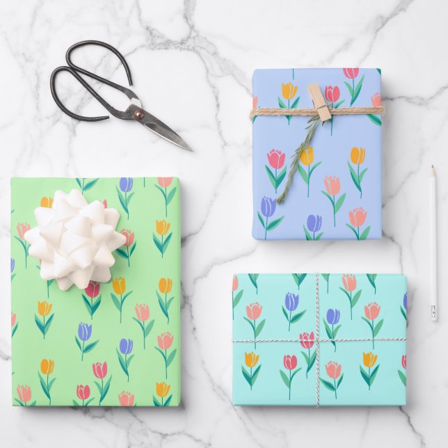 Farbige Tulpen Blumen Design Geschenkpapier Set (Vorderseite)