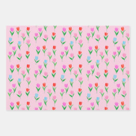 Farbige Tulpen Blumen Design Geschenkpapier Set