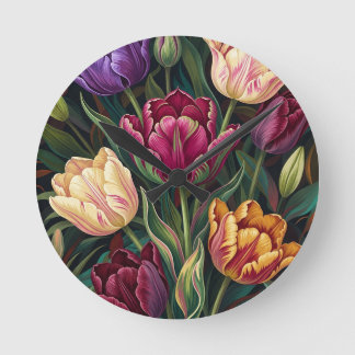 Farbige Tulpen-Blumenmalerei Runde Wanduhr