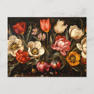 Farbige Tulpen Botanische Ölgemälde Postkarte