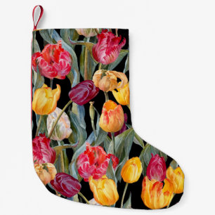 Farbige Tulpen, vor isoliertem schwarzen Hintergru Kleiner Weihnachtsstrumpf