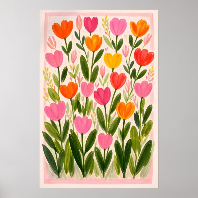Farbige Tulpenblumenposter, Lebendige Botanik Poster (Vorne)