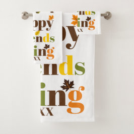 Farbige Typografie Happy Friendsgiving Fall Badhandtuch Set