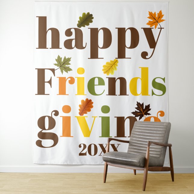 Farbige Typografie Happy Friendsgiving Fall Wandteppich (Beispiel)
