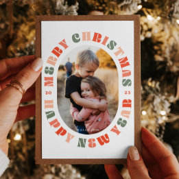 Farbige Typografie Oval Weihnachtskarte Feiertagskarte